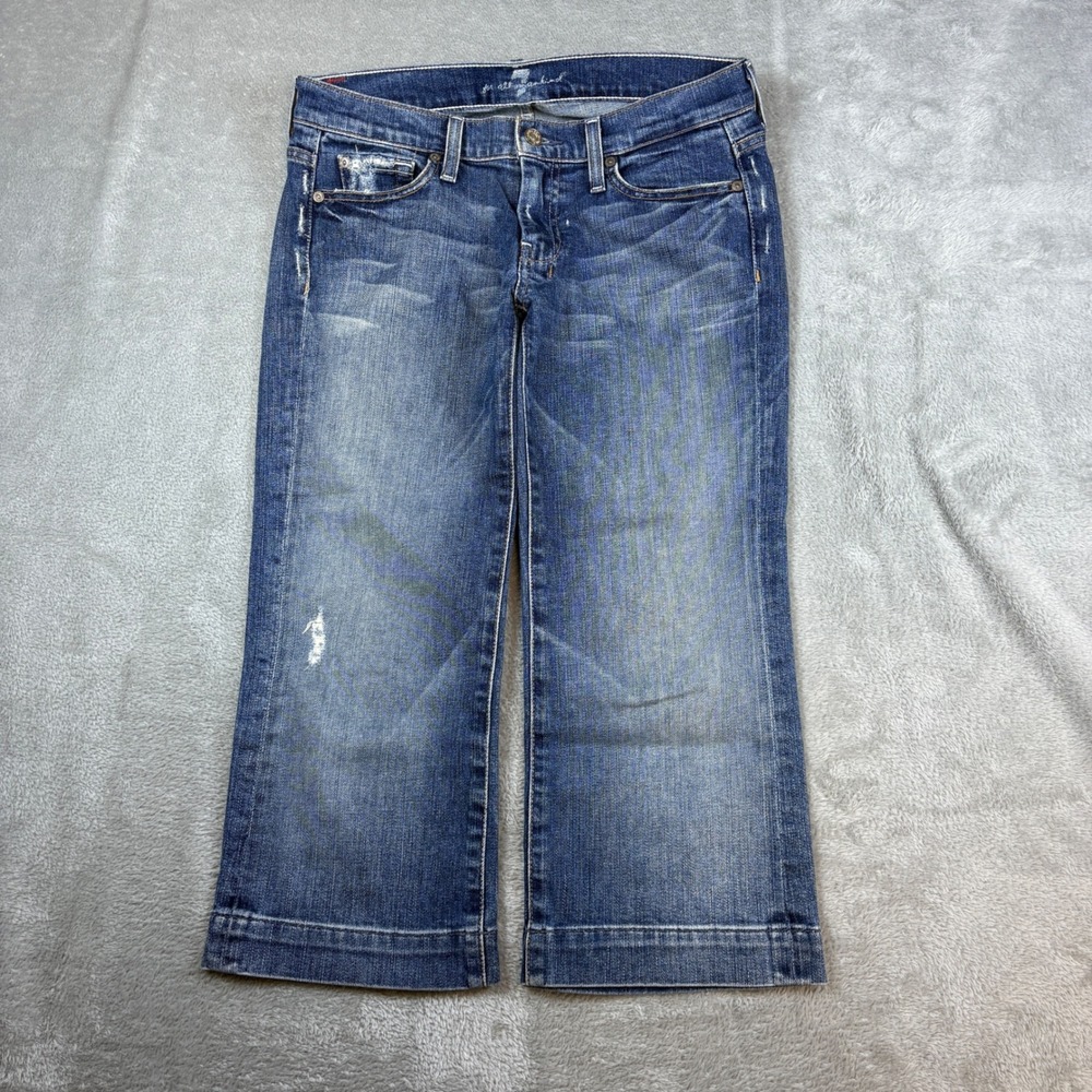 7 For All Mankind Jeans Womens 28 (Fits 30x21) Crop Dojo Wide Leg Whiskered Fade